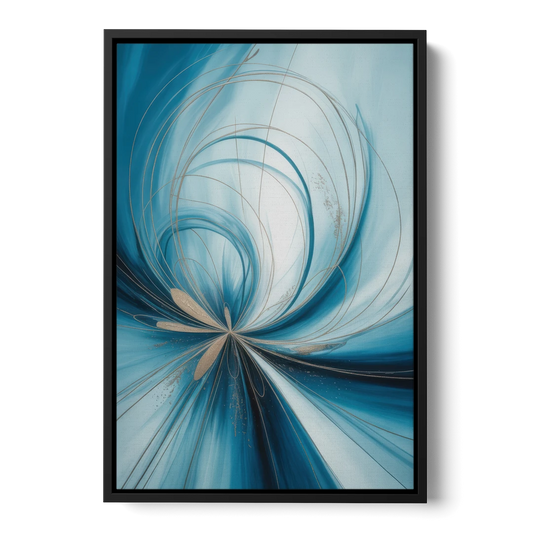 Serene Vortex Blue Abstract - Black Framed Canvas Wall Art - Front