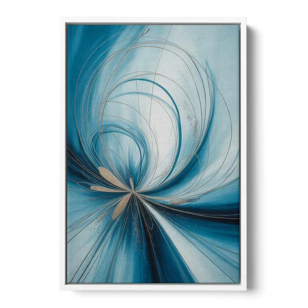 Serene Vortex Blue Abstract - White Frame Canvas