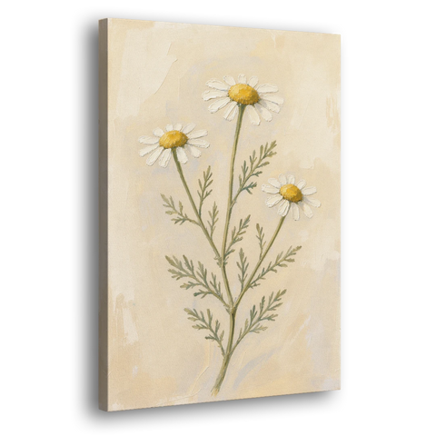 Set of 3 Botanical Prints with Wild Chamomile - Canvas Wall Art - Side