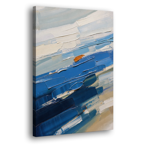 Set of Three Abstract Prints Blue Strata Triptych II - Canvas Wall Art - Side