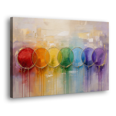 Seven Overlapping Chakra Circles with Gold Drips - Canvas Wall Art - Side