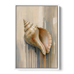 Shell Canvas Painting with Gilded Lip - White Framed Canvas Wall Art - Front