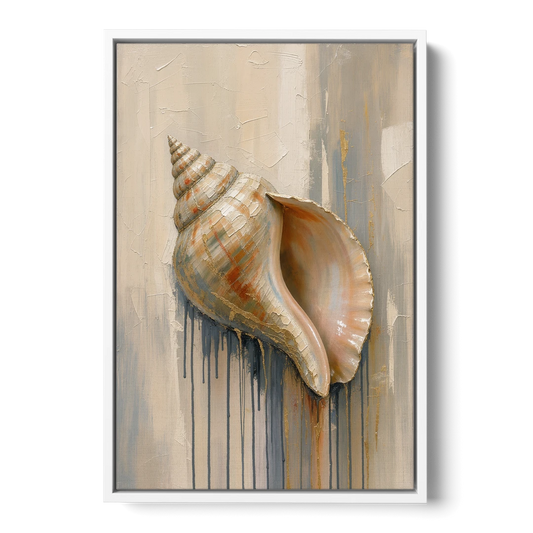 Shell Canvas Painting with Gilded Lip - White Framed Canvas Wall Art - Front