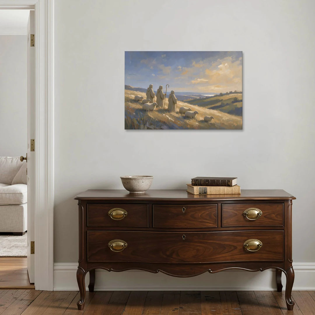 Shepherds Nativity Painting at Golden Dawn - Canvas Wall Art - Coffee Table - 36x24