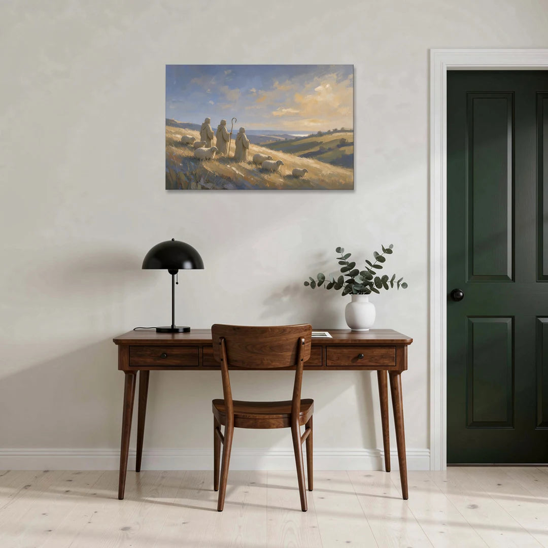 Shepherds Nativity Painting at Golden Dawn - Canvas Wall Art - Office - 36x24