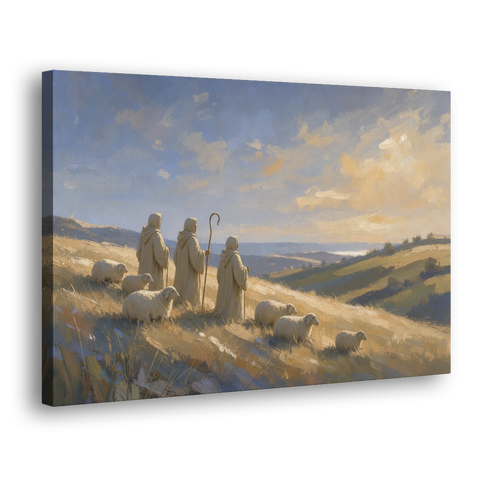 Shepherds Nativity Painting at Golden Dawn - Canvas Wall Art