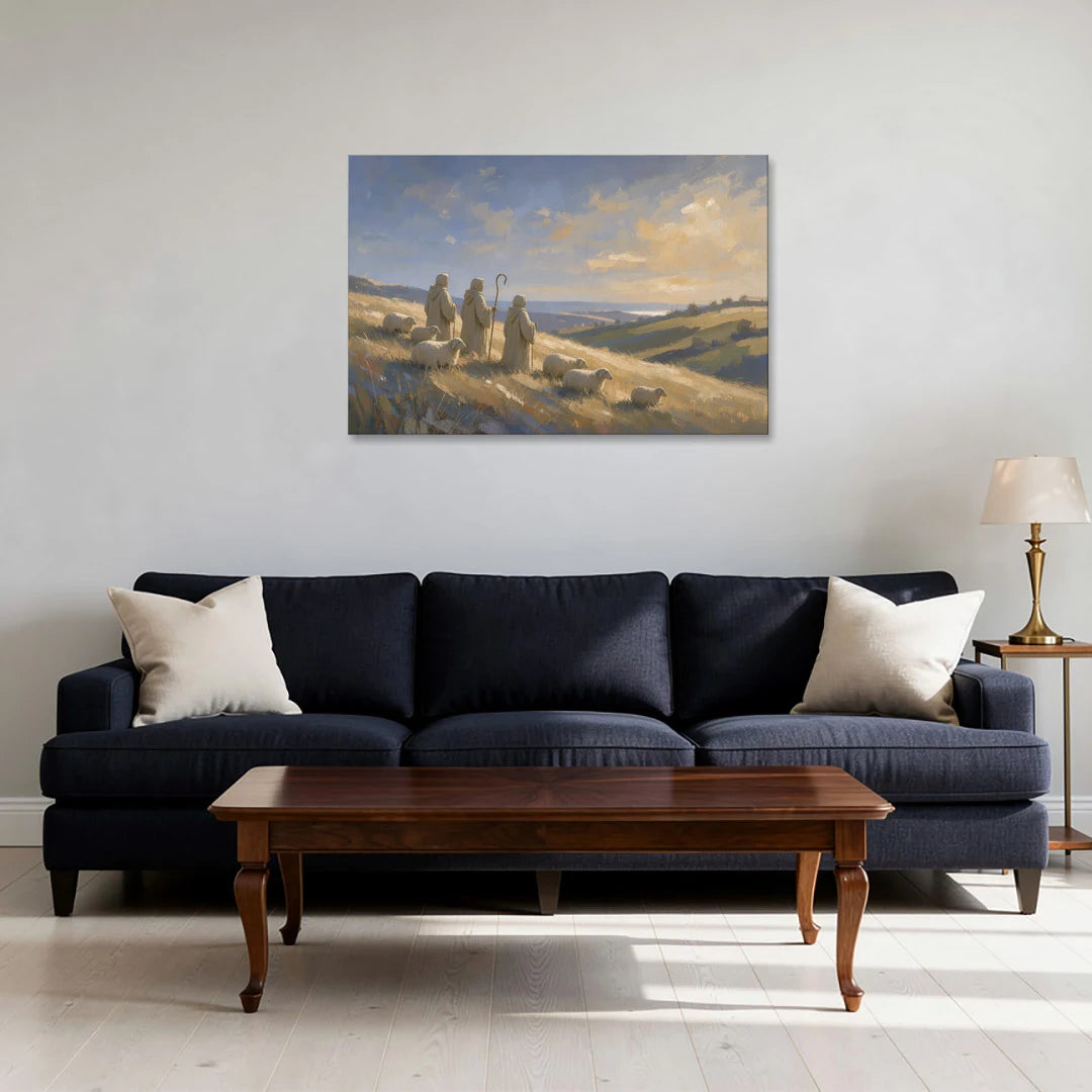 Shepherds Nativity Painting at Golden Dawn - Canvas Wall Art - Sofa - 36x24