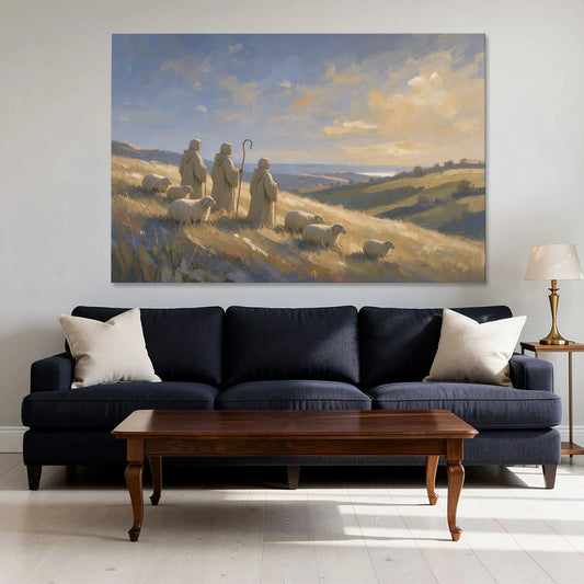 Shepherds Nativity Painting at Golden Dawn - Canvas Wall Art - Sofa - 60x40