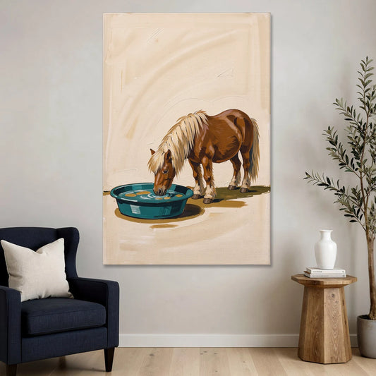 Shetland Pony Drinks the Bathwater - Canvas Wall Art - Sofa - 40x60