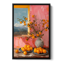 Sicilian Oranges Still Life with a Jug - Black Framed Canvas Wall Art - Front