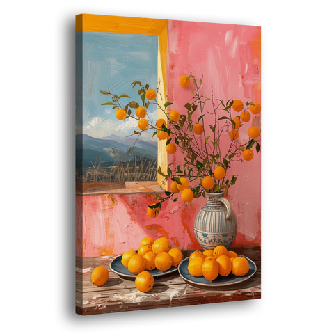 Sicilian Oranges Still Life with a Jug - Canvas Wall Art - Side