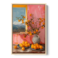 Sicilian Oranges Still Life with a Jug - Oak Framed Canvas Wall Art - Front