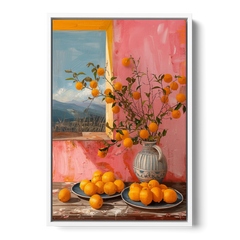 Sicilian Oranges Still Life with a Jug - White Framed Canvas Wall Art - Front