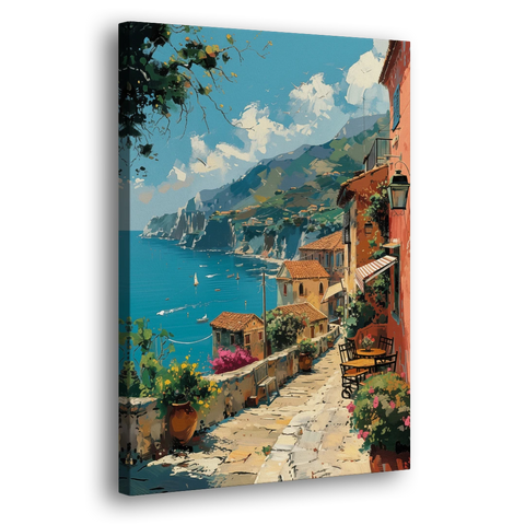 Sicily Painting of a Coastal Path - Canvas Wall Art - Side