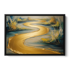 Sinuous River Gold Abstract - Black Framed Canvas Wall Art - Front