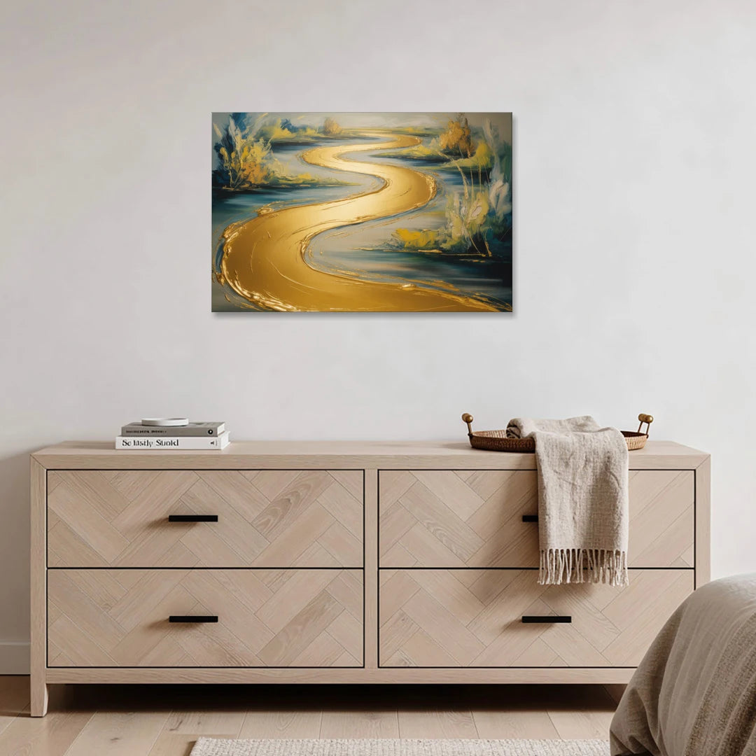 Sinuous River Gold Abstract - Canvas Wall Art - Coffee Table - 36x24