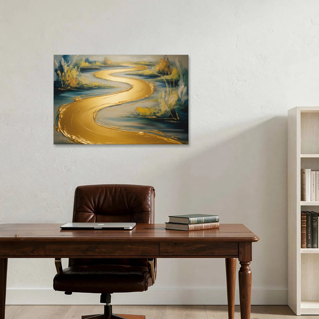 Sinuous River Gold Abstract - Canvas Wall Art - Office - 36x24