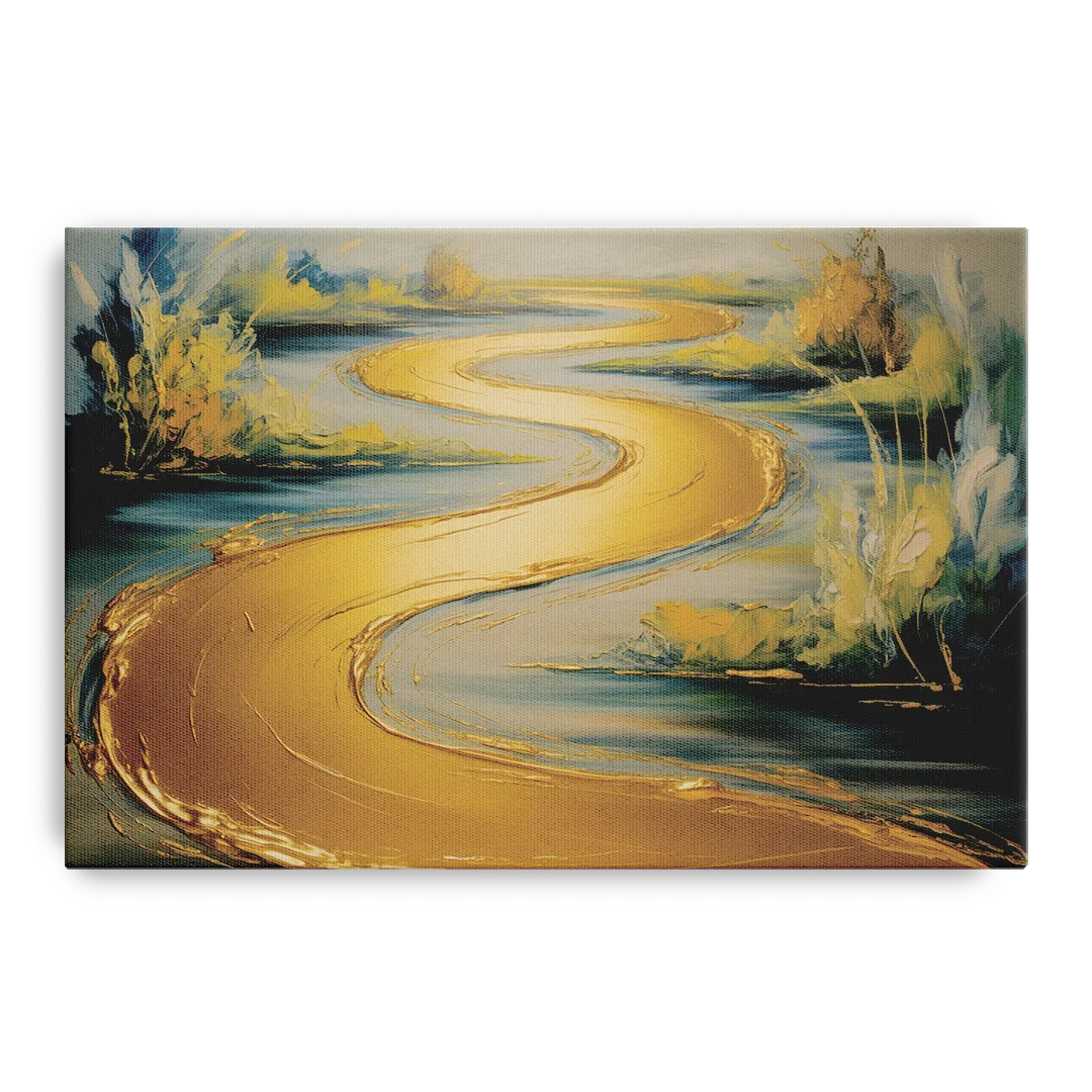 Sinuous River Gold Abstract - Canvas Wall Art