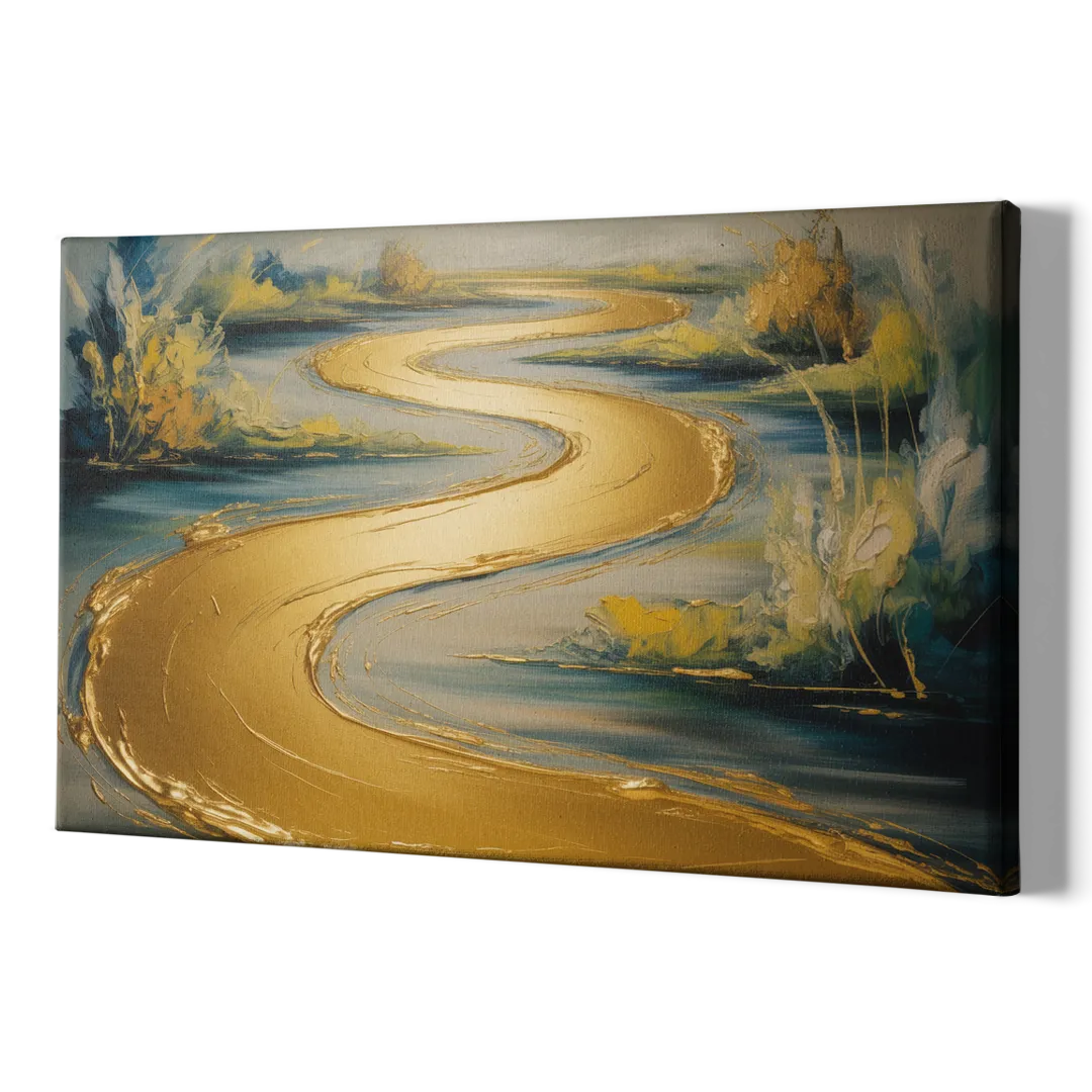 Sinuous River Gold Abstract - Canvas Print Art Sides