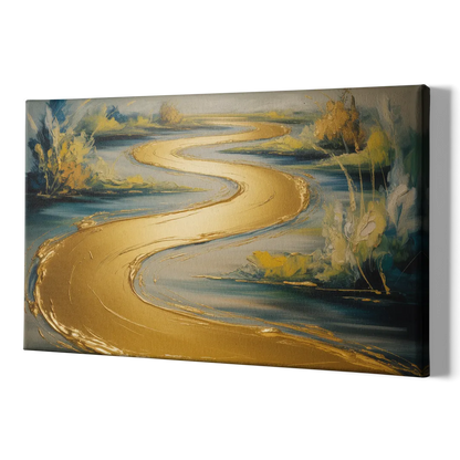 Sinuous River Gold Abstract - Canvas Print Art Sides