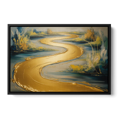 Sinuous River Gold Abstract - Black Frame Canvas