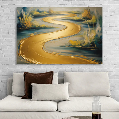 Sinuous River Gold Abstract Sitting Room - Canvas Wall Art