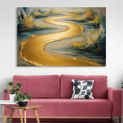 Sinuous River Gold Abstract Living Room - Canvas Wall Art