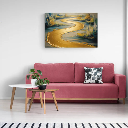 Sinuous River Gold Abstract - Canvas Wall Art Living Room