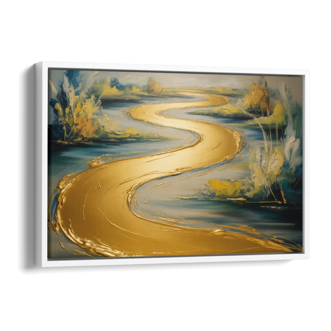 Sinuous River Gold Abstract Side - White Canvas Wall Art
