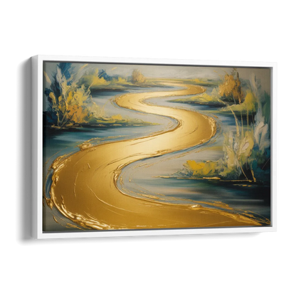 Sinuous River Gold Abstract Side - White Canvas Wall Art