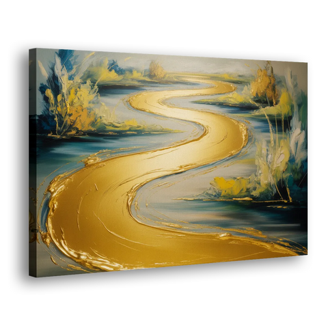 Sinuous River Gold Abstract - Canvas Wall Art