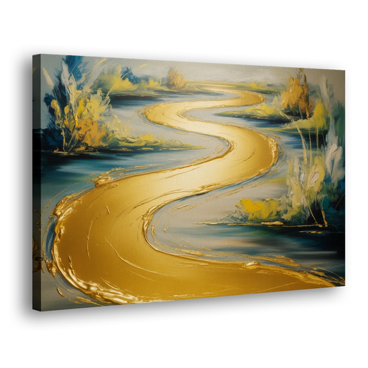 Sinuous River Gold Abstract Side - Canvas Wall Art