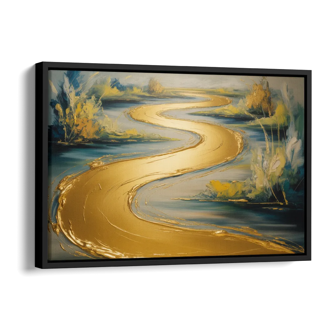Sinuous River Gold Abstract Side - Black Canvas Wall Art
