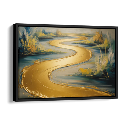 Sinuous River Gold Abstract Side - Black Canvas Wall Art