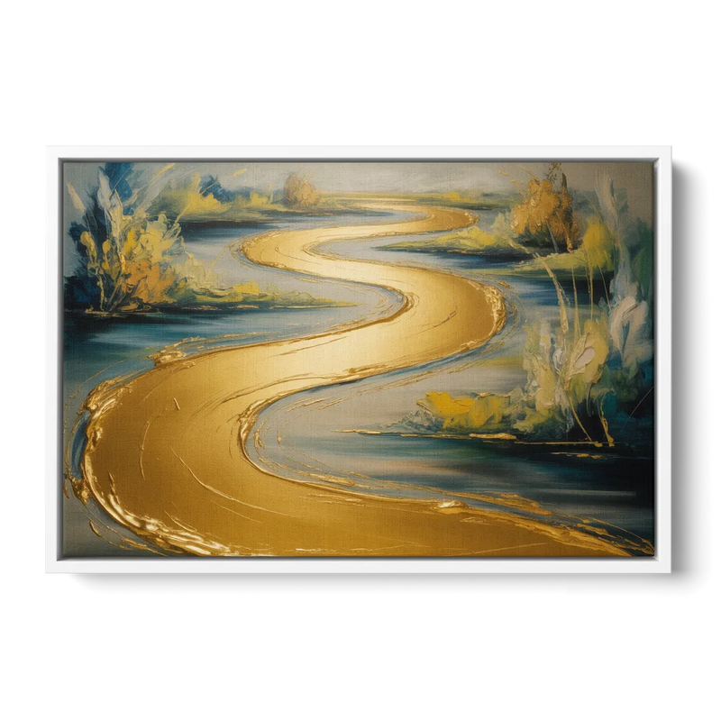 Sinuous River Gold Abstract Front - White Canvas Wall Art