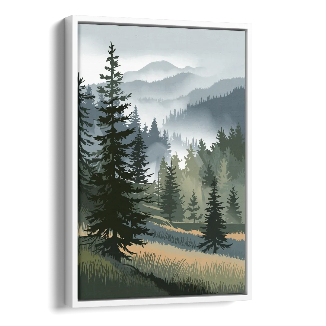 Sitka Evergreen Landscape Side - White Canvas Wall Art