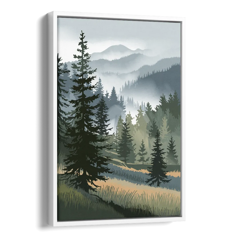 Sitka Evergreen Landscape Side - White Canvas Wall Art