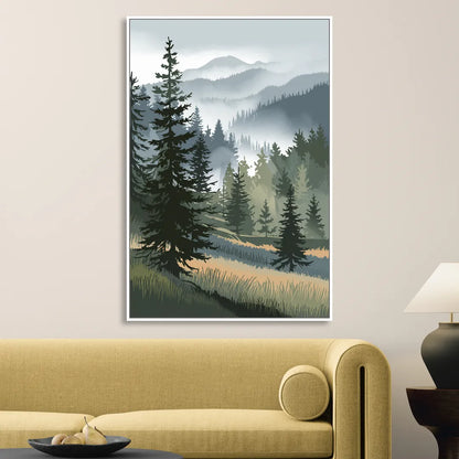 Sitka Evergreen Landscape Sitting Room - White Canvas Wall Art