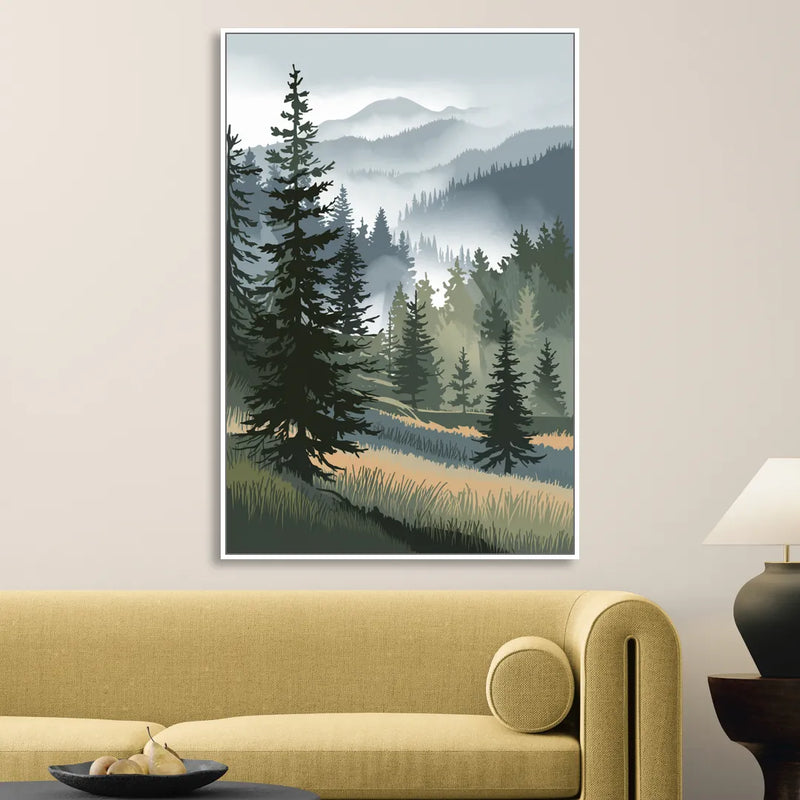 Sitka Evergreen Landscape Sitting Room - White Canvas Wall Art