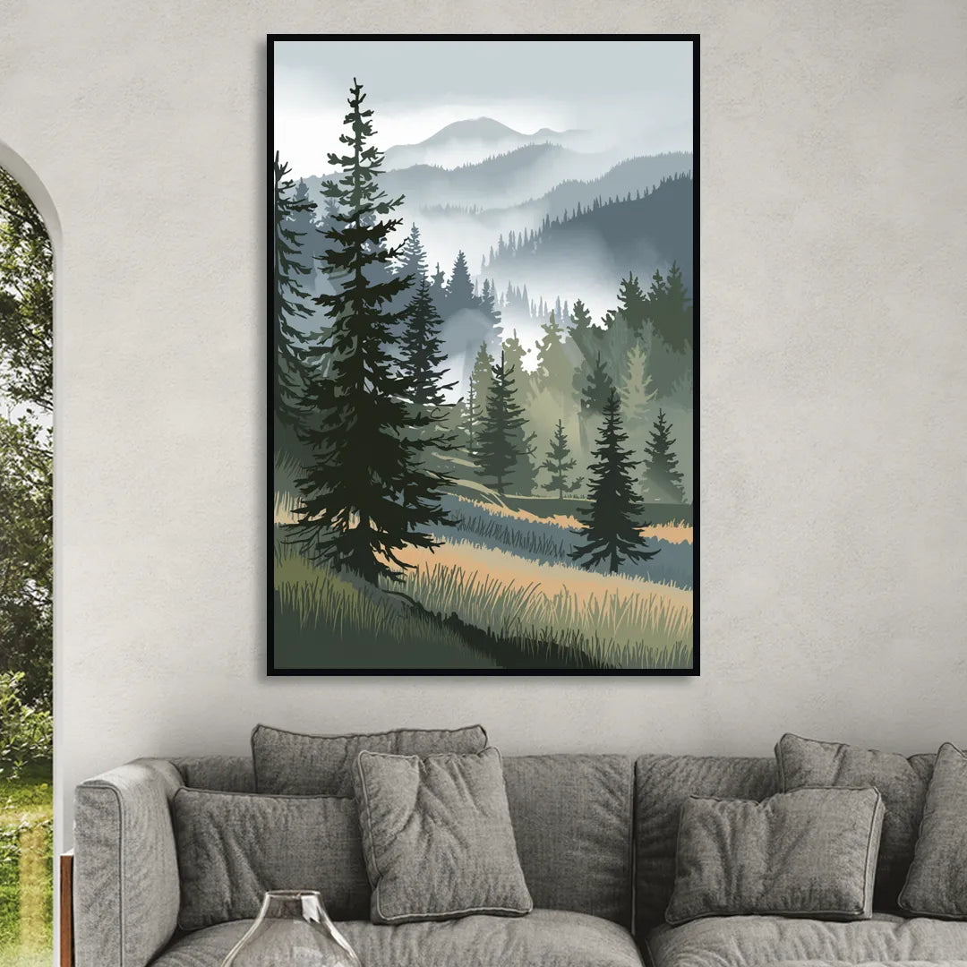 Sitka Evergreen Landscape Sitting Room - Black Canvas Wall Art