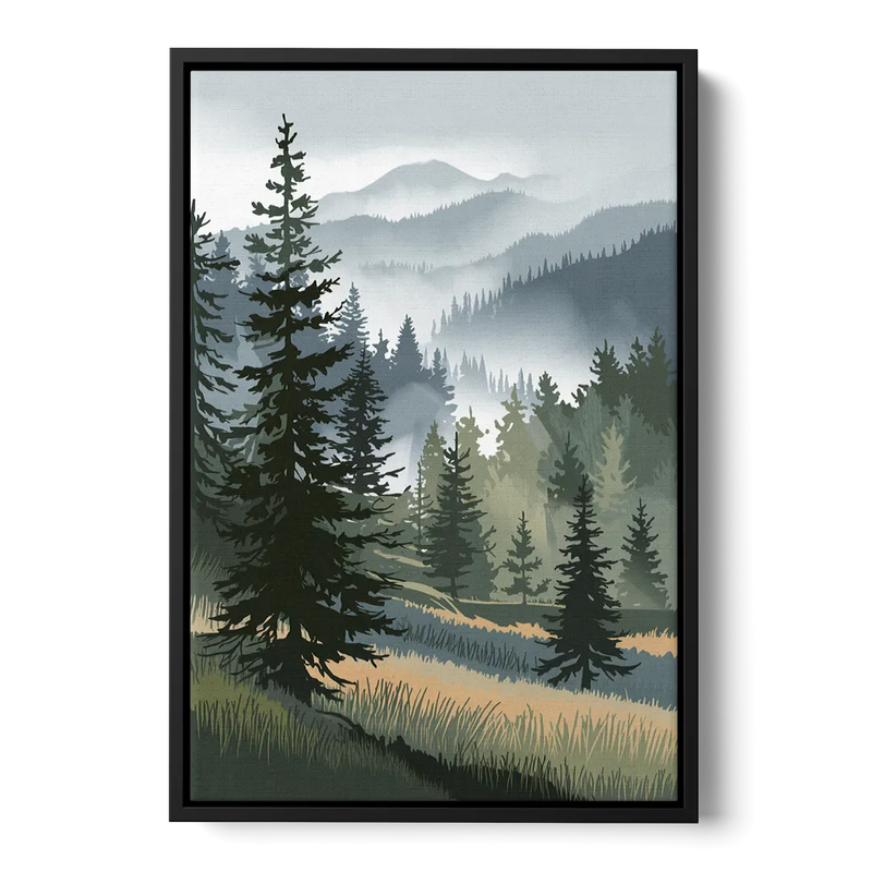 Sitka Evergreen Landscape Front - Black Canvas Wall Art