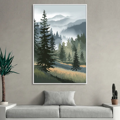 Sitka Evergreen Landscape Living Room - White Canvas Wall Art