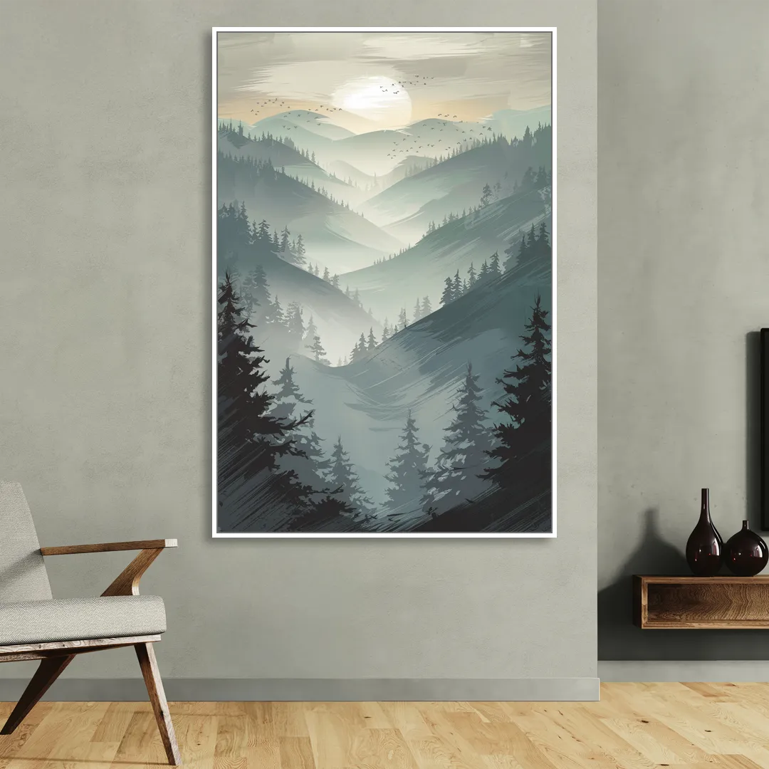 Sitka Misty Mountains Living Room - White Canvas Wall Art