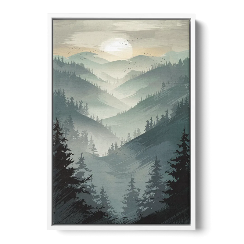 Sitka Misty Mountains Front - White Canvas Wall Art
