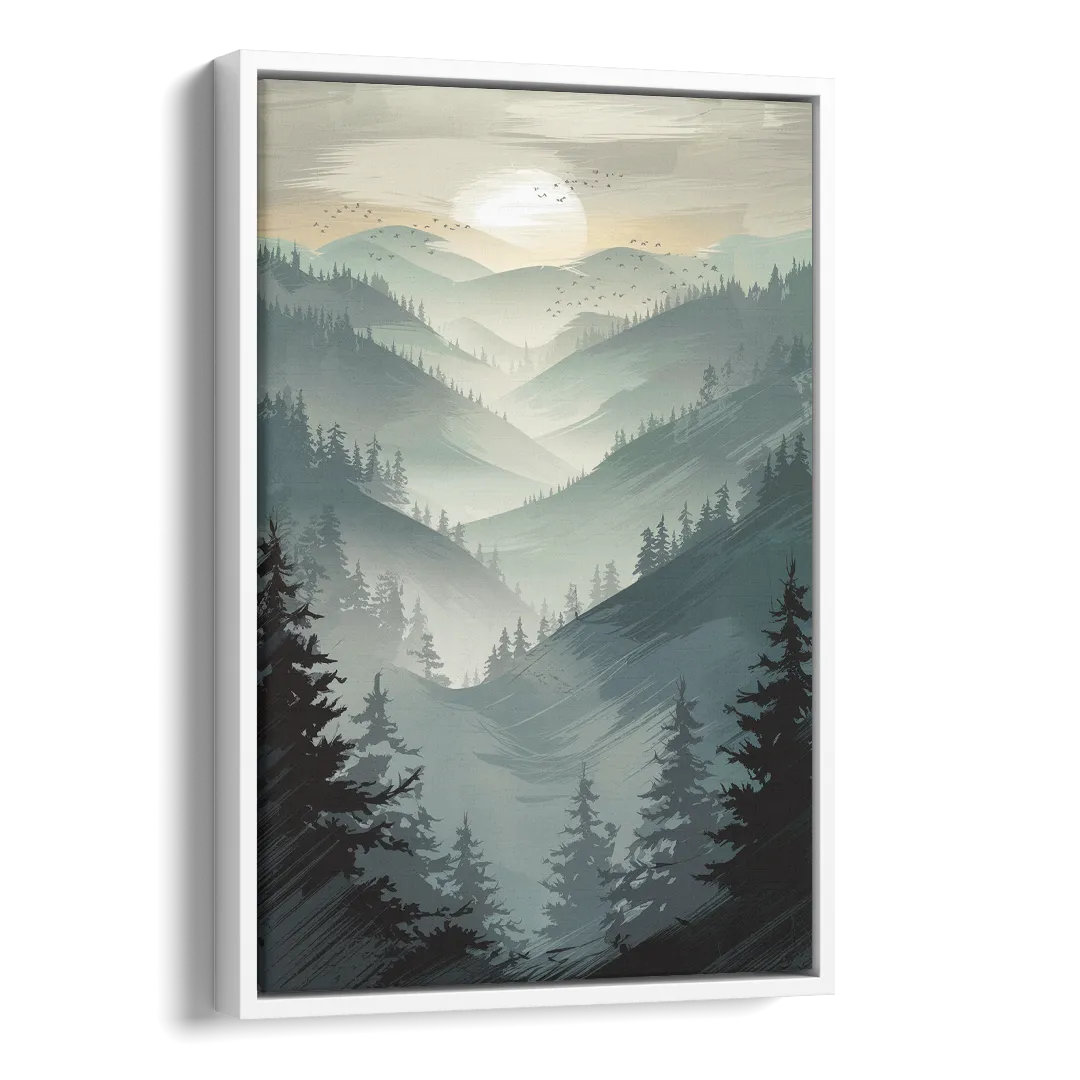 Sitka Misty Mountains Side - White Canvas Wall Art