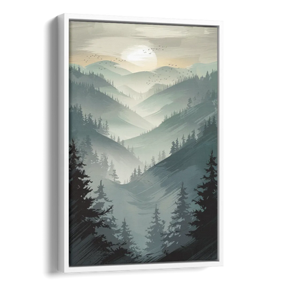 Sitka Misty Mountains Side - White Canvas Wall Art