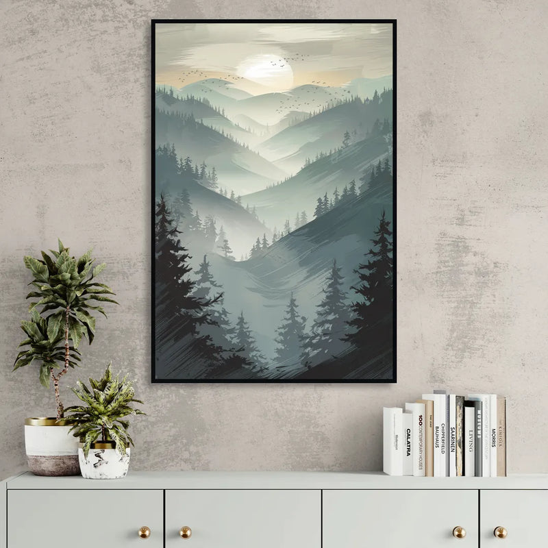 Sitka Misty Mountains Sitting Room - Black Canvas Wall Art