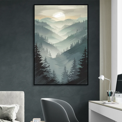 Sitka Misty Mountains Living Room - Black Canvas Wall Art