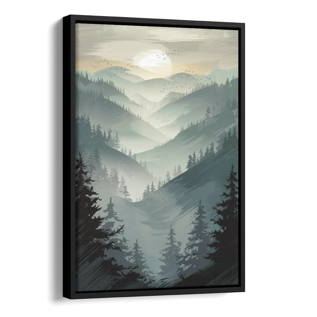 Sitka Misty Mountains Side - Black Canvas Wall Art
