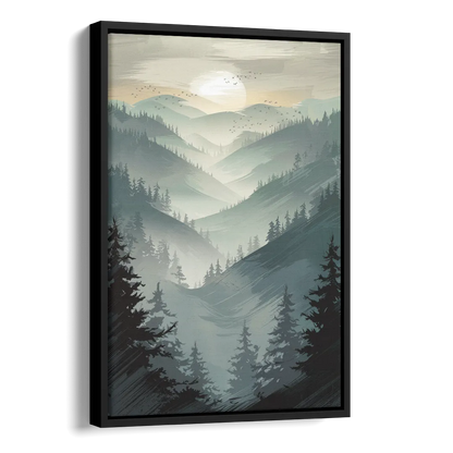 Sitka Misty Mountains Side - Black Canvas Wall Art